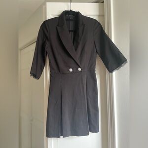 Elegant Black Dressy Holiday party romper with Pearl Buttons